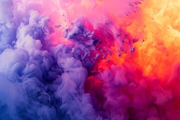Colorful powder in slow motion, gently cascading down to create a mesmerizing cloud of smoke - obrazy, fototapety, plakaty