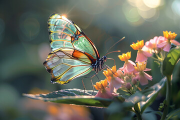 An HD photograph of a delicate butterfly perched on a flower, capturing its intricate wings and vibrant colors.