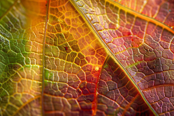 An HD photograph of a vibrant autumn leaf, capturing its rich colors and intricate veins.