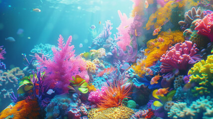 Captivating ultra 4k, 8k colorful background resembling a vibrant coral reef, with an array of vivid colors, - obrazy, fototapety, plakaty