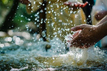 Spiritual Water Ripples During Sacred Baptism Ritual