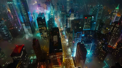 Captivating ultra 4k, 8k colorful background resembling a vibrant cityscape at night, with illuminated skyscrapers, bustling streets, and colorful lights, creating a visually stunning urban  - obrazy, fototapety, plakaty