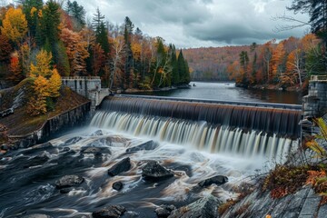Autumnal Hydroelectric Dam Powering Clean Energy