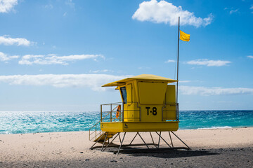 Lifeguard cabin on the beaches of the Canary Islands.
