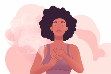 Calm woman meditating for saving mental health. Young male relaxing and doing breathing exercises. Balance, harmony and mindfulness concept.