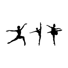 Set of silhouettes of ballerinas in dance poses, movements, positions. Set of dancing silhouettes in different poses and positions.
