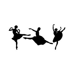 Set of silhouettes of ballerinas in dance poses, movements, positions. Set of dancing silhouettes in different poses and positions.