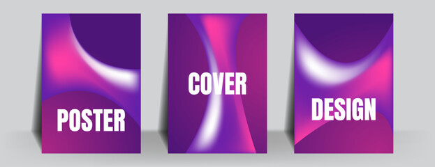 dark purple and pink gradient fluid poster or cover background set. vector illustration