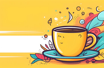 illustration banner yellow cup of coffee