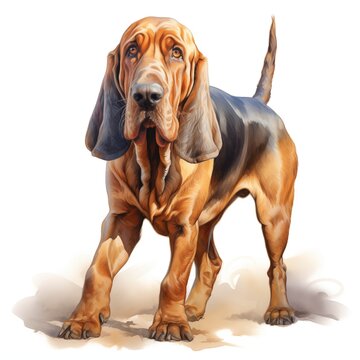 recommend clip art: Bloodhound dog. Bloodhound clipart. Watercolor illustration. Generative AI. Detailed illustration.