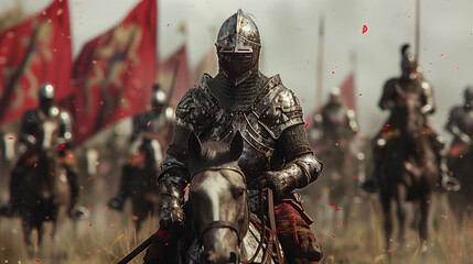 knights on the battlefield - obrazy, fototapety, plakaty
