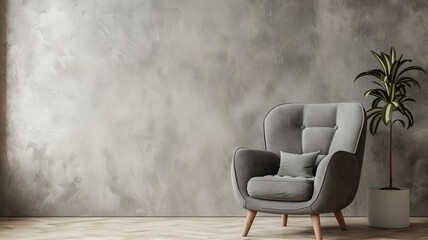 one soft chair on dark grey background, horizontal photo