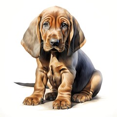 Bloodhound. Bloodhound dog. Puppy clipart. Watercolor illustration. Generative AI. Detailed illustration. - obrazy, fototapety, plakaty