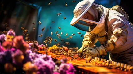 s beekeeper bee farm - obrazy, fototapety, plakaty