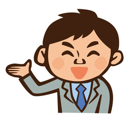 笑顔で勧める男性の上半身キャラクターイラスト