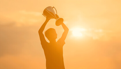 Silhouette of Man holding trophy cup