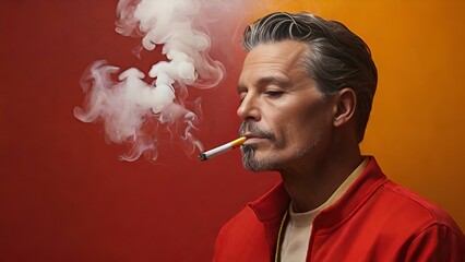 Fototapeta premium A man smoking a cigarette
