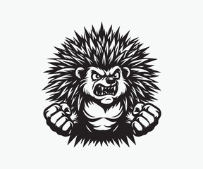 Angry Hedgehog black and white vector illustration
