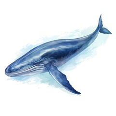 Blue whale. Whale clipart. Watercolor illustration. Generative AI. Detailed illustration.