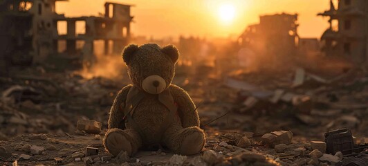 A Teddy Bear's Solitude Amidst the Ruins of a War-Torn Landscape Generative AI