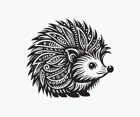 Hedgehog black and white vector illustration, Decorative design