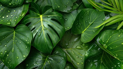 Fototapeta premium Green leaves create a picturesque background, filling the atmosphere with freshness and natural beauty of nature, textured backdrop