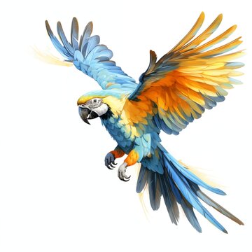 recommend clip art: Blue and yellow macaw. Macaw clipart. Watercolor illustration. Generative AI. Detailed illustration.