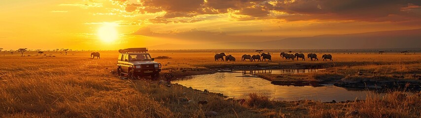 Fototapeta na wymiar Serengeti Sunset A Safari Experience Generative AI