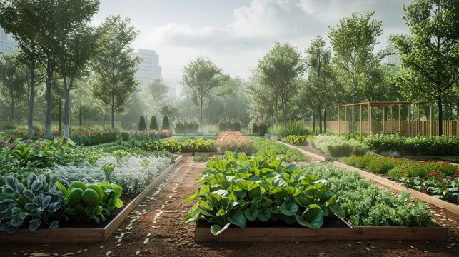 A Thriving Urban Community Garden on a Bright Morning
