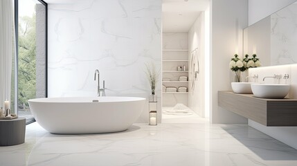 Fototapeta na wymiar bathtub blurred luxury home white interior