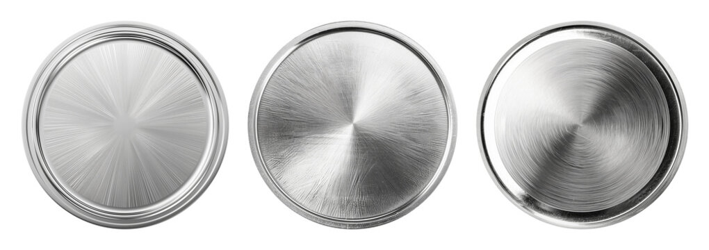 Set of realistic blank silver coins or medals isolated on white, empty metallic token template