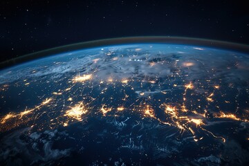 the earth at night, with buildings lit up