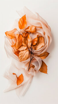 Autumn Leaves on Sheer Fabric Elegance. Generative AI image