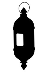 Hanging lantern with window. Silhouette. Vector illustration. The lamp hangs on a ring. Outline on isolated background. Moroccan candlestick. Idea for web design.