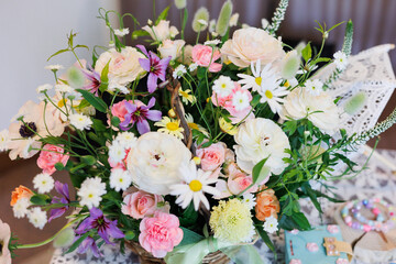 Wedding bouquet with wedding rings. They are beautiful symbols as happy wedding. 
