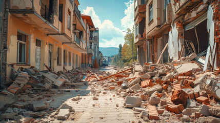 earthquake and houses destroyed - obrazy, fototapety, plakaty