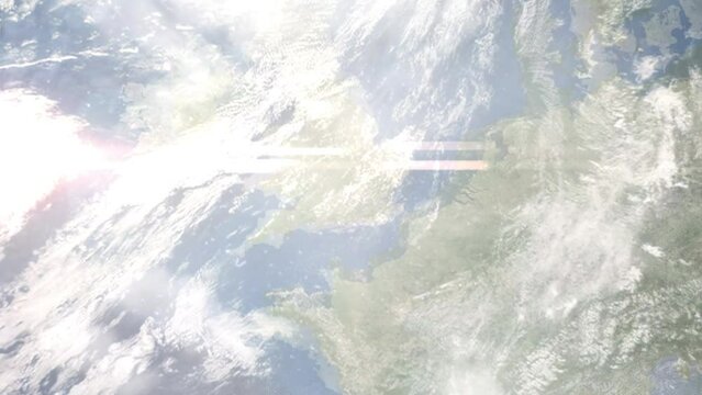 Zoom in from space and focus on Maidenhead, UK. 3D Animation. Background for travel intro. Elements of this image furnished by NASA