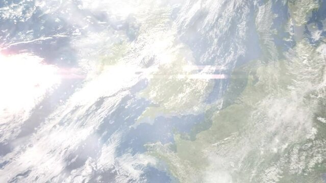 Zoom in from space and focus on Hereford, UK. 3D Animation. Background for travel intro. Elements of this image furnished by NASA