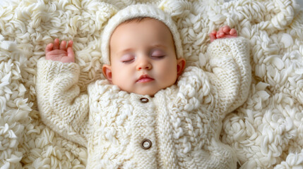 Fototapeta na wymiar A baby sleeps peacefully wrapped in a cozy blanket