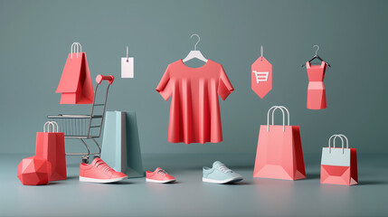 3D render of shopping concept - obrazy, fototapety, plakaty