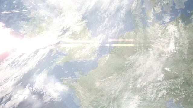 Zoom in from space and focus on Margate, UK. 3D Animation. Background for travel intro. Elements of this image furnished by NASA