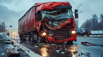 truck accident on the street, road safety concept