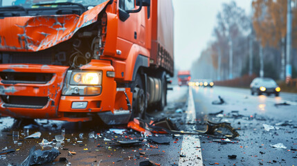 truck accident on the street, road safety concept