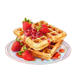 Giraffes with strawberries and syrup on plate