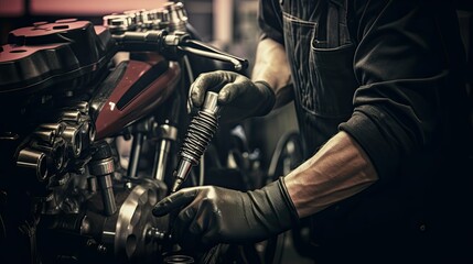 Fototapeta na wymiar gloves motorcycle oil change