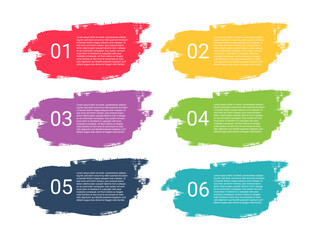Grunge brushes infographic banner. Colorful splash paint label for web design. Creative tabs and background for infographic social option page. Template with text. Vector illustration - obrazy, fototapety, plakaty