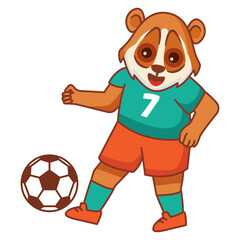 A lori football game. Score a goal. Draw paths for the ball.Cute animal soccer player.Isolated on white background.Character cartoon vector illustration.
