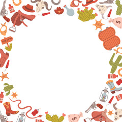 Round frame.Gun revolver. Cowboy revolver.Wlid west weapon.Wlid west.Cowboy boot.