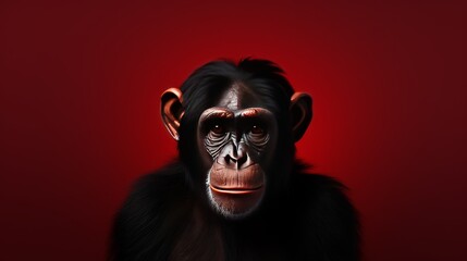 Playful Chimpanzee Portrait on solid background.