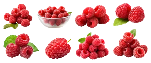 Foto auf Acrylglas Raspberry raspberries, many angles and view side top front group pile heap isolated on transparent background cutout, PNG file. Mockup template for artwork graphic design © Sandra Chia